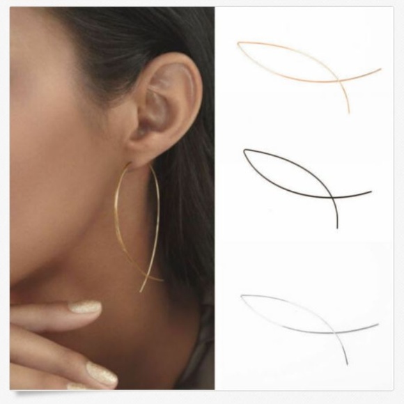 Gold and Silver Simple Geometric Curved Earring - Picture 2 of 4